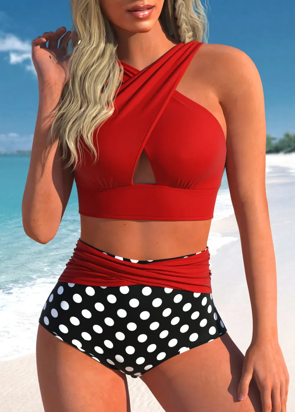Criss Cross Cyan Contrast Bikini Top