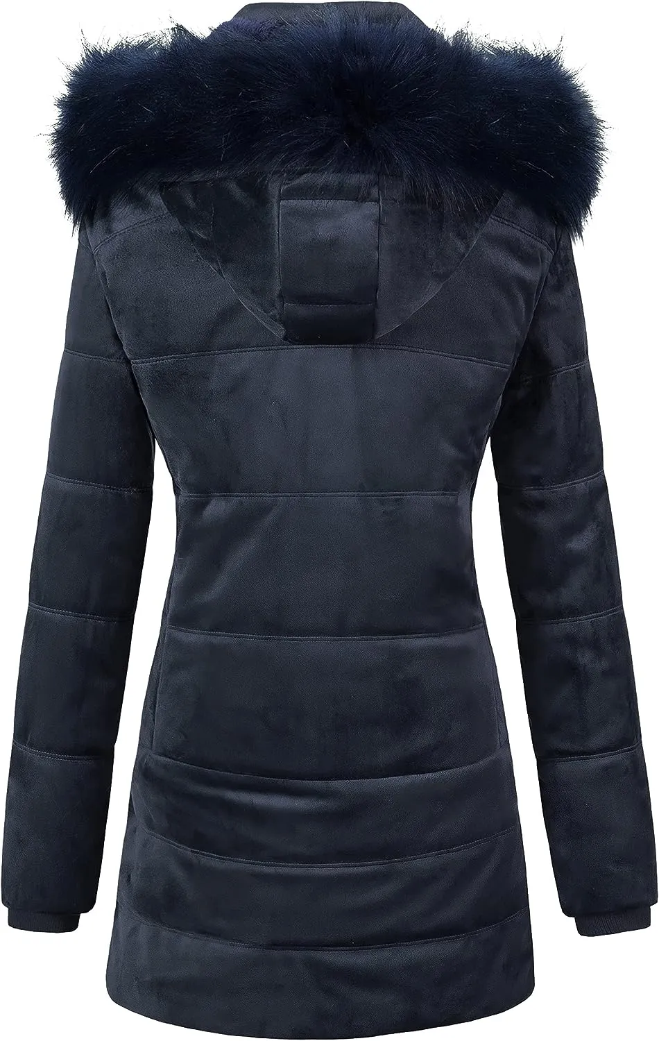 Women's Warm Winter Coat Velvet Puffer Jacket Quilted Faux Fur Hood