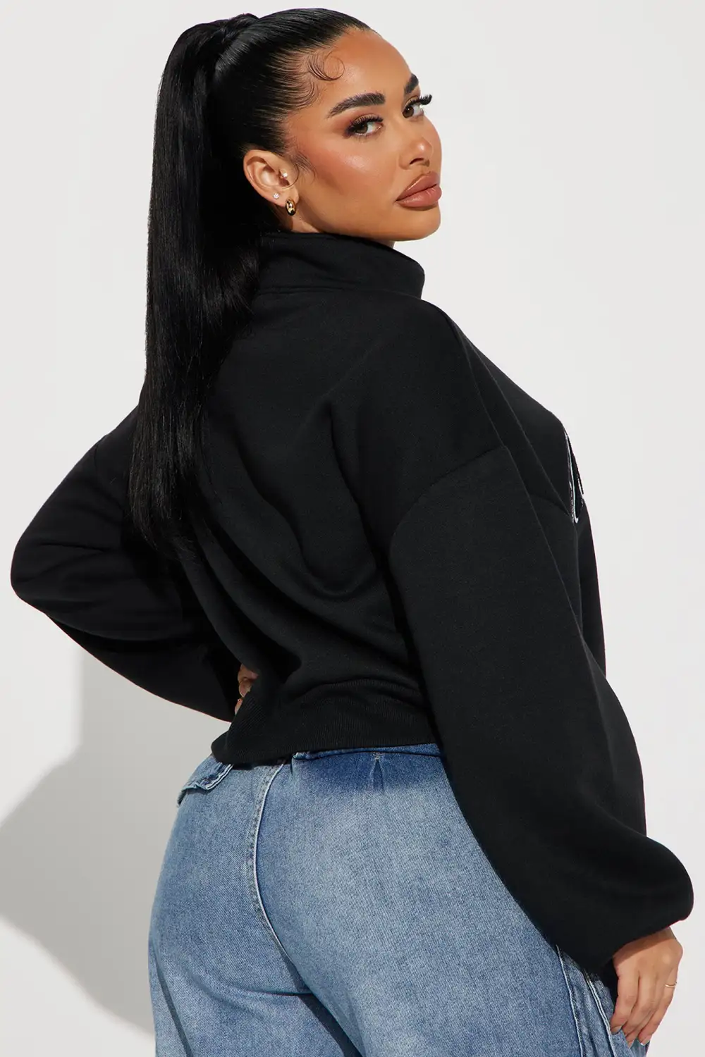 Out in Brooklyn Half Zip Sweatshirt - Black