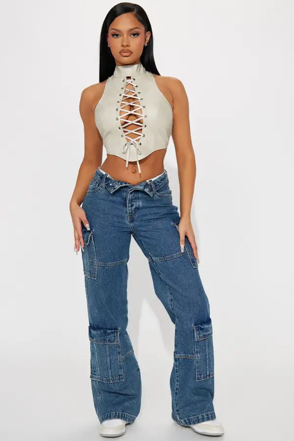 Keep On Going Faux Leather Top - Grey