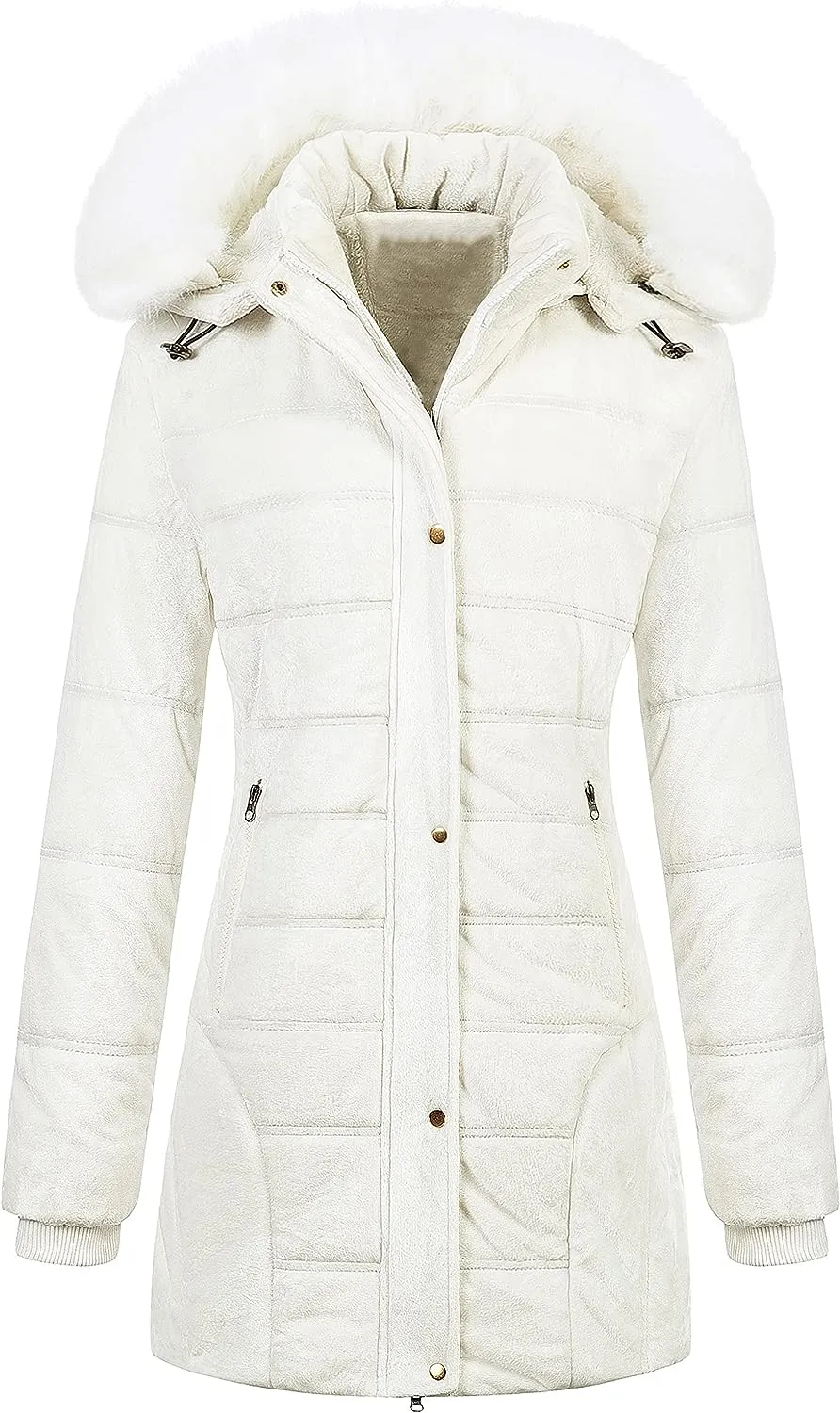 Women's Warm Winter Coat Velvet Puffer Jacket Quilted Faux Fur Hood