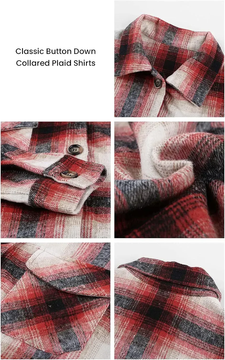 Women's 2023 Fall Clothes Plaid Shacket Jacket Long Sleeve Button Down Flannel Shirts Fashion Blouse