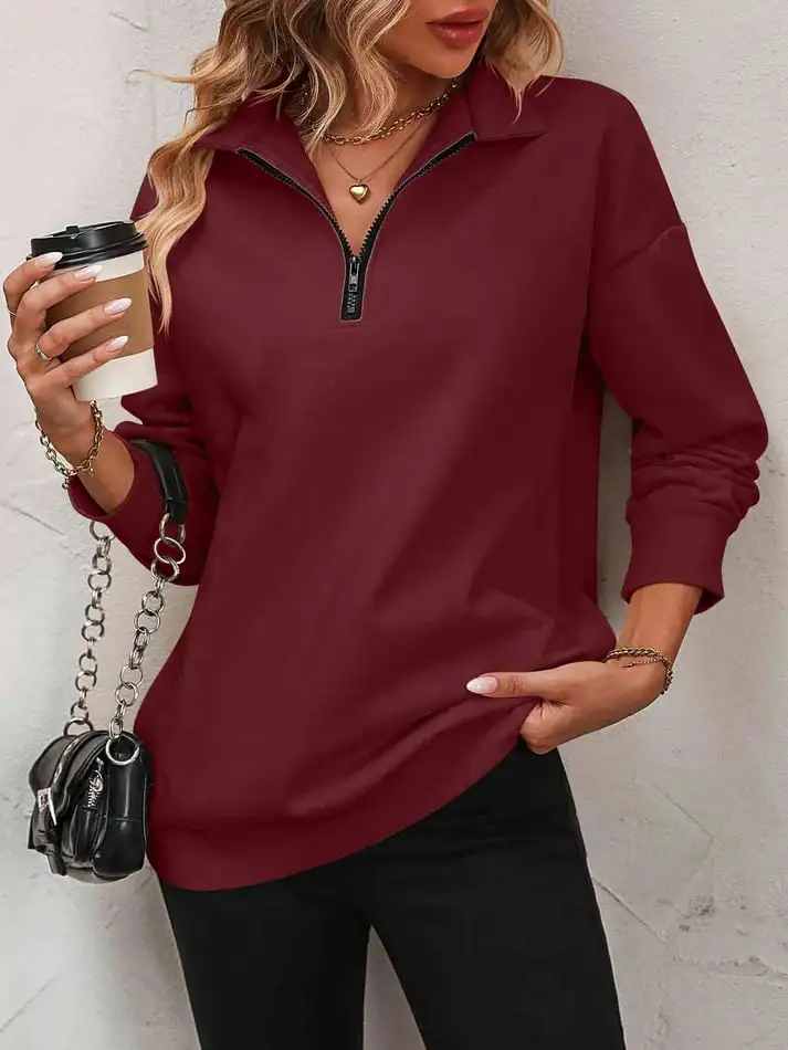 🔥2025 HOT SALE🔥Womens Zip-Up Dropped Shoulder Sweatshirt