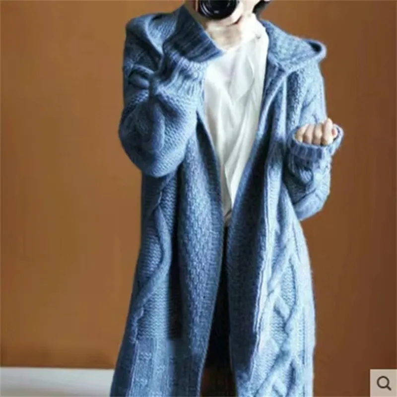 Oversized Solid Knit Hooded Cardigan
