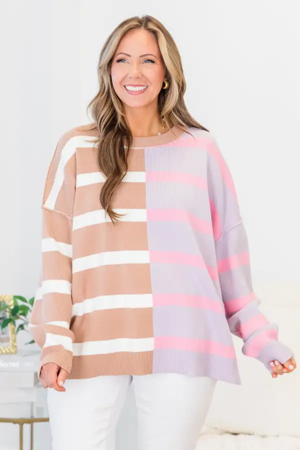 Bold Stripes Sweater, Brown-Grey