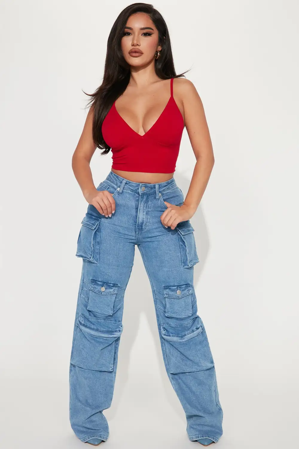 Ellie V Neck Cami Top - Red