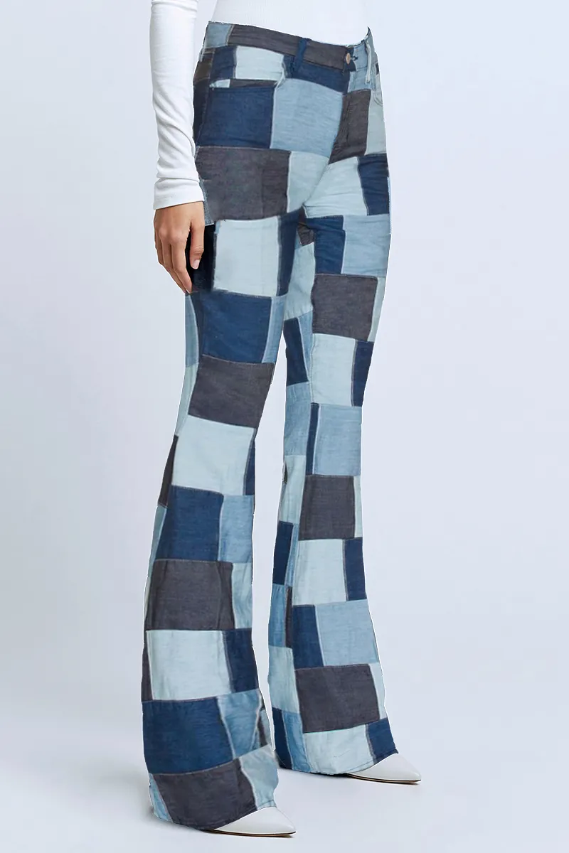 Patchwork Slant Pocket Straight Leg Pants