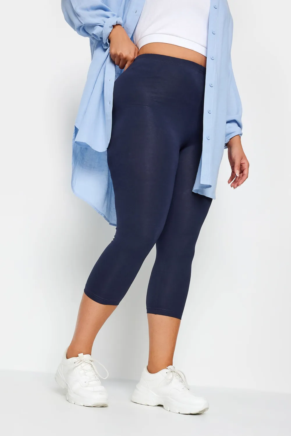 YOURS FOR GOOD Curve Navy Blue Cotton Stretch Cropped Leggings