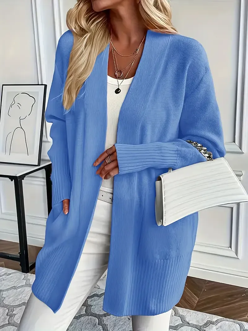 (Clearance Sale🔥)Casual Solid Open Front Loose Knit Cardigan With Pocket