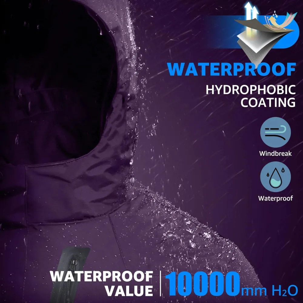 Women's Waterproof Mountain Ski Snow Jacket with Fleece Outdoor Windproof Raincoat Hooded for Fall and Winter