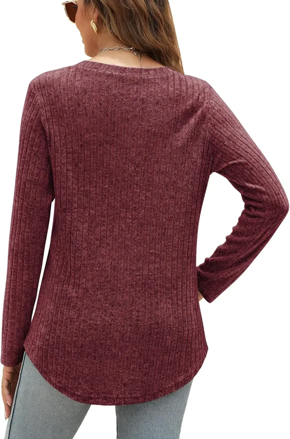 OFEEFAN Long Sleeve Shirts for Women Lightweight Crew Neck Casual Tunic Tops