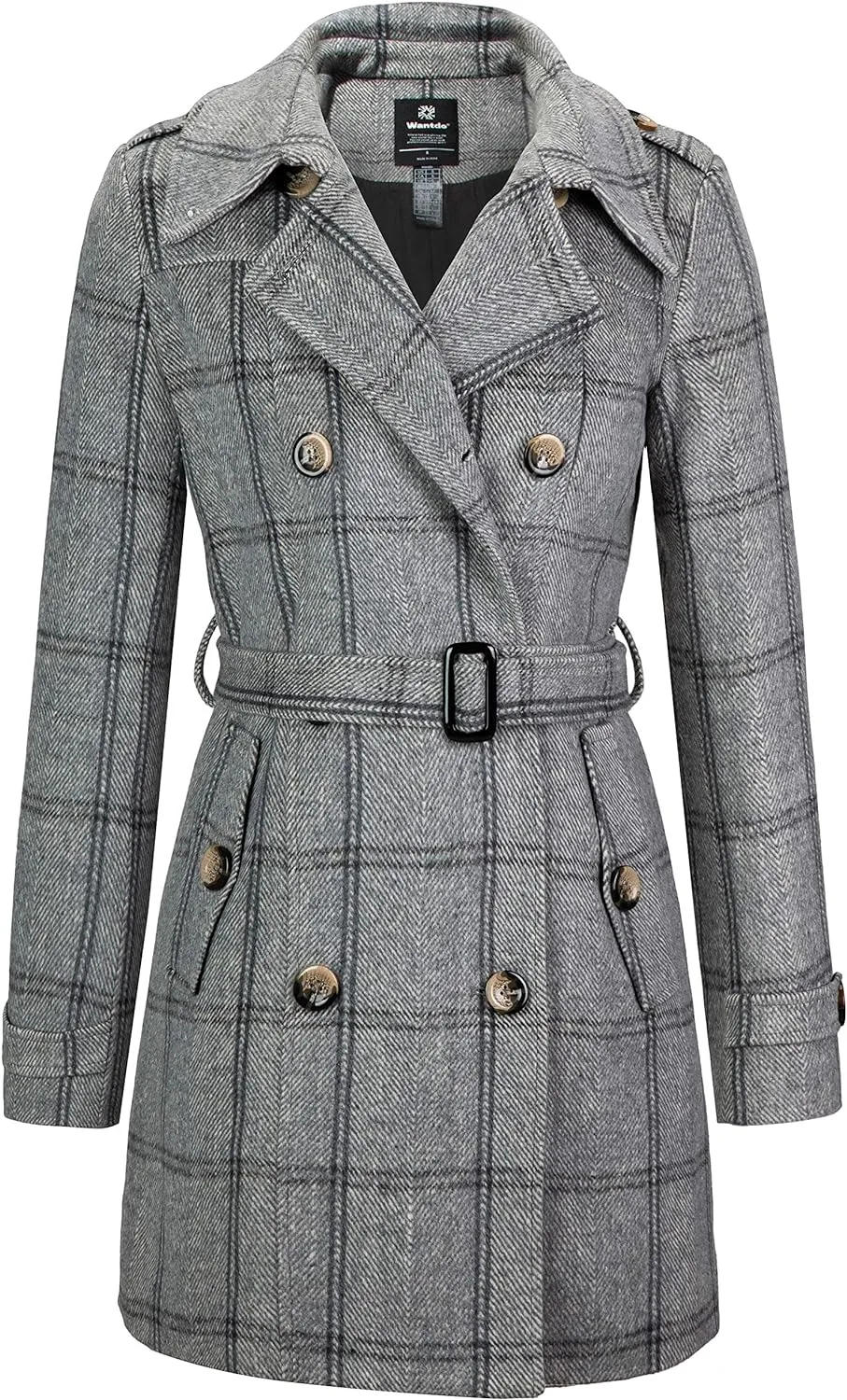 Women's Double Breasted Pea Coat Winter Mid-Long Trench Coat with Belt