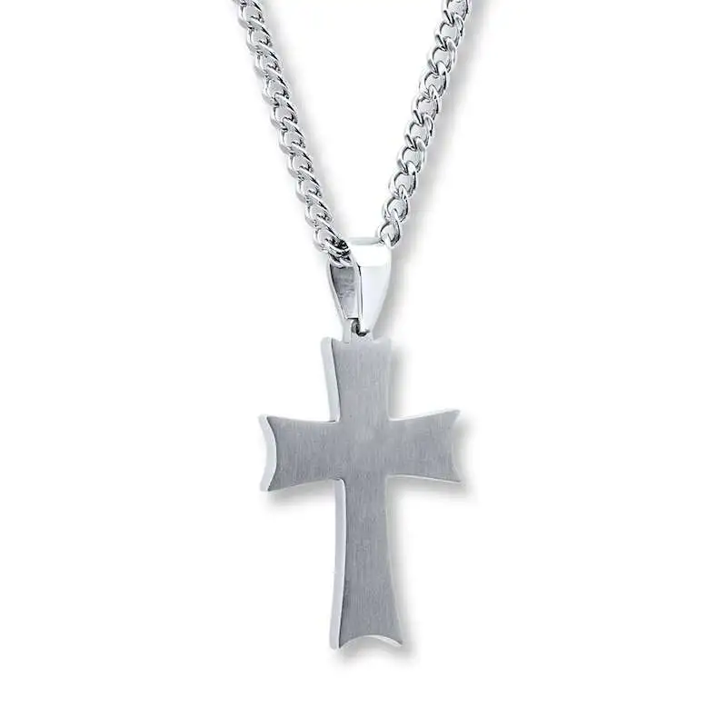 Men's Diamond Cross Necklace 1/20 ct tw Round-cut Stainless Steel 24