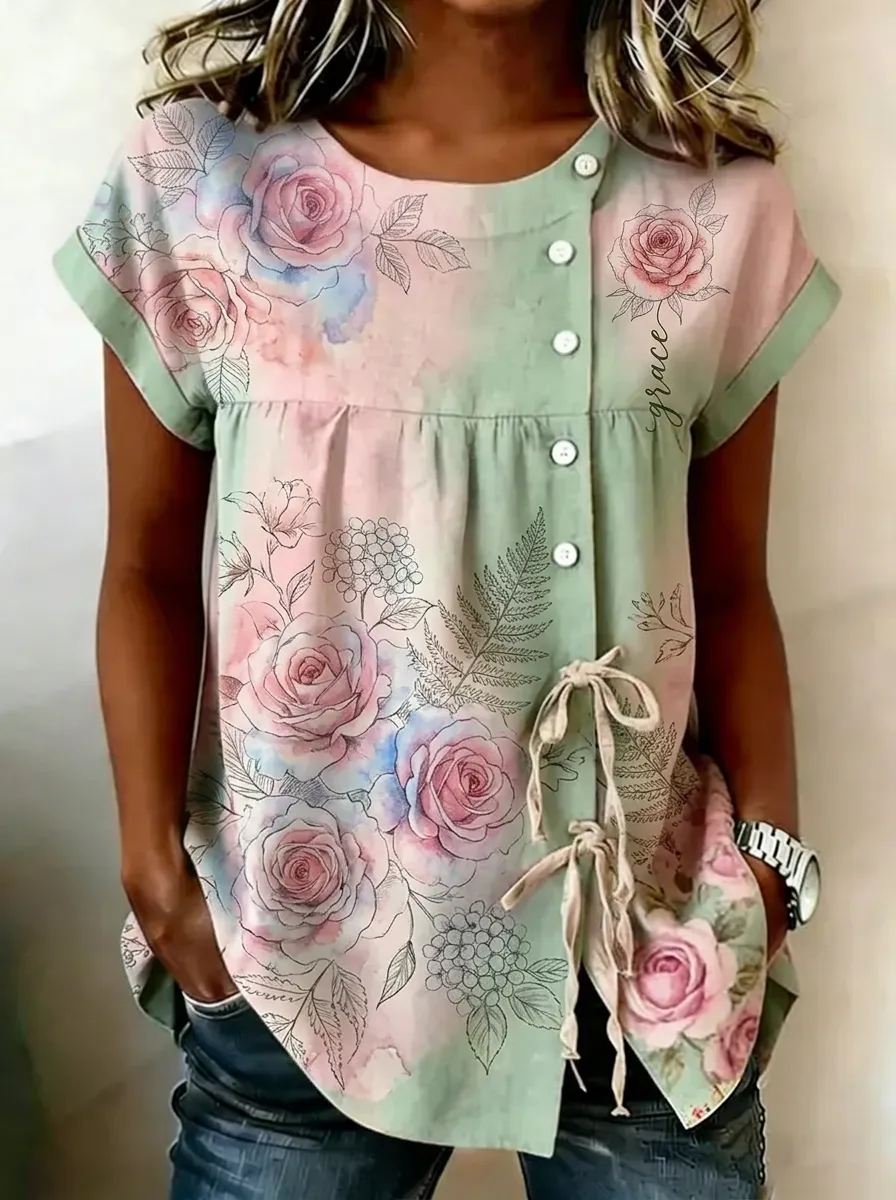 Women's Nashville Floral Grace Printed Button-Up Top