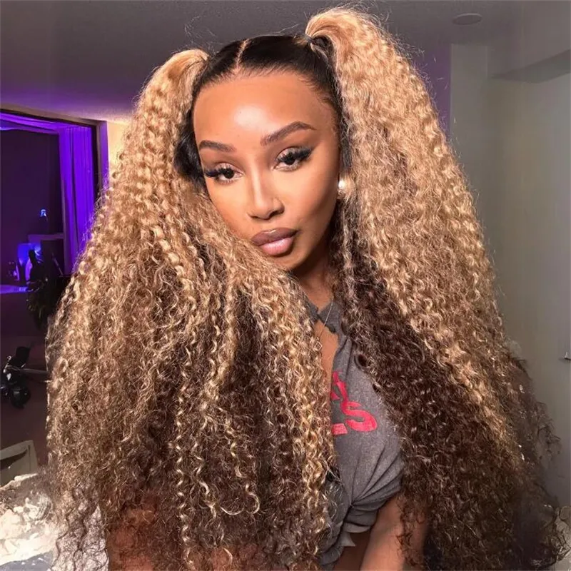 Flash Sale  | 13×6 Lace Highlight Color Curly Human Hair Wig Peekaboo Ombre Wig