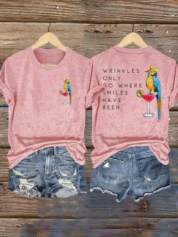 Retro Wrinkles Only Go Where Smiles Have Been Print T-Shirt