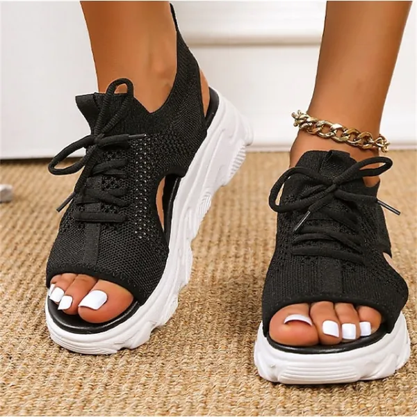 Women's Sandals Lace Up Sandals Strappy Sandals Flyknit Shoes Work Daily Summer Platform Open Toe Casual Minimalism Tissage Volant Lace-up Solid Color Black White Pink
