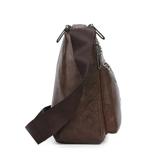 Men's Crossbody Bag Shoulder Bag Messenger Bag PU Leather Daily Holiday Zipper Adjustable Large Capacity Waterproof Solid Color Black Brown khaki