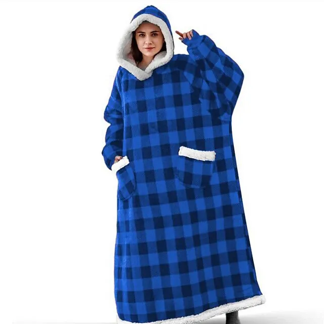 Oversized Wearable Blanket Christmas Flannel Thick Soft Warm Long Hoodie Blanket Big Hooded Sweatshirt Hoodie Blanket for Adults Women Girls Teenagers Teens Men Black