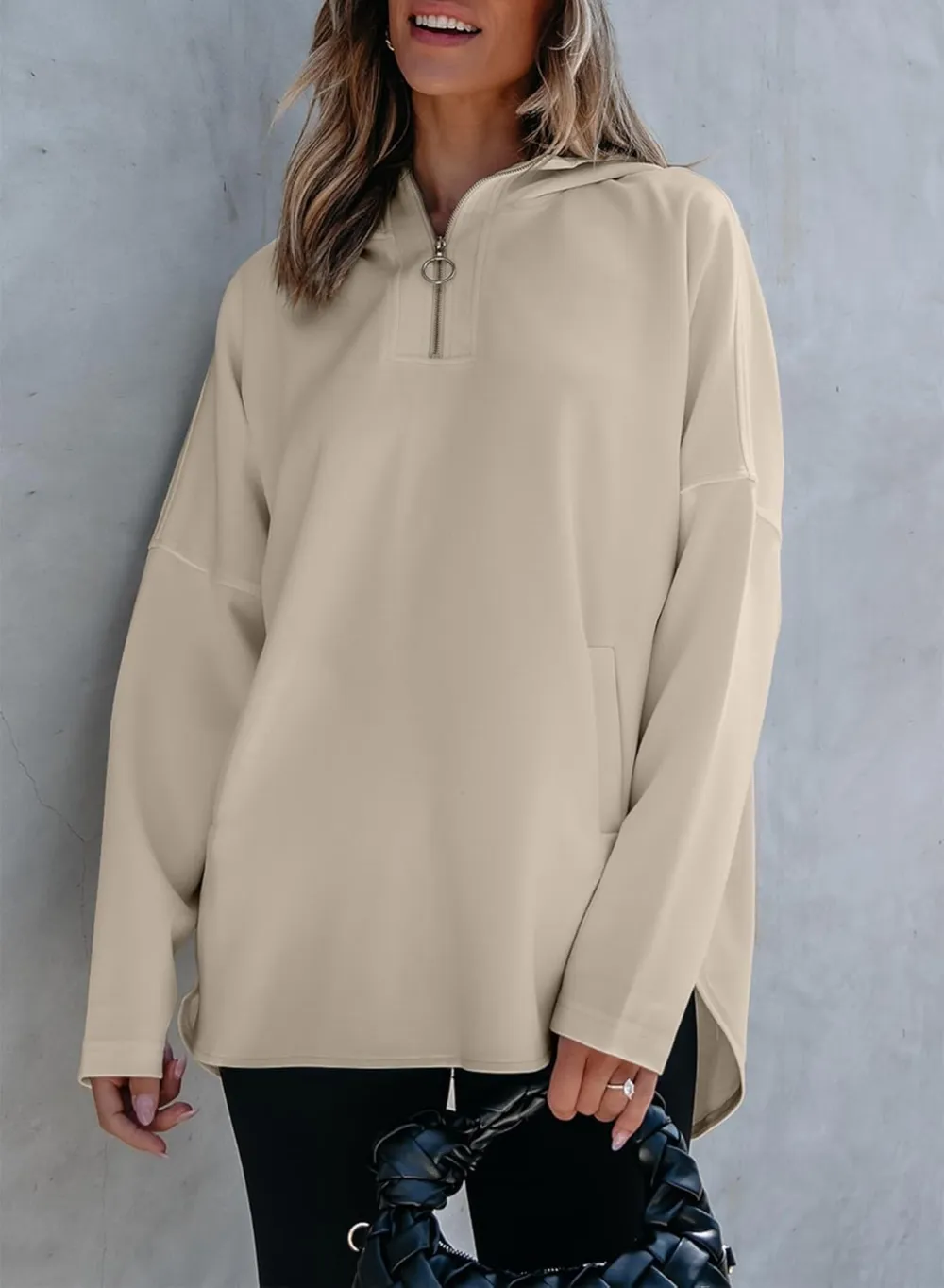 Women's Oversized Hoodies Casual Long Sleeve Half Zipper Pocket Sweatshirt Pullover Tops