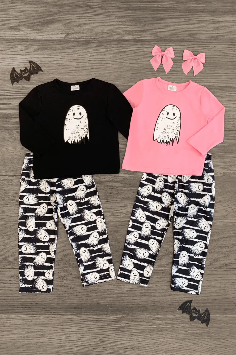 Black & Pink Ghost Stripe Pajama Set