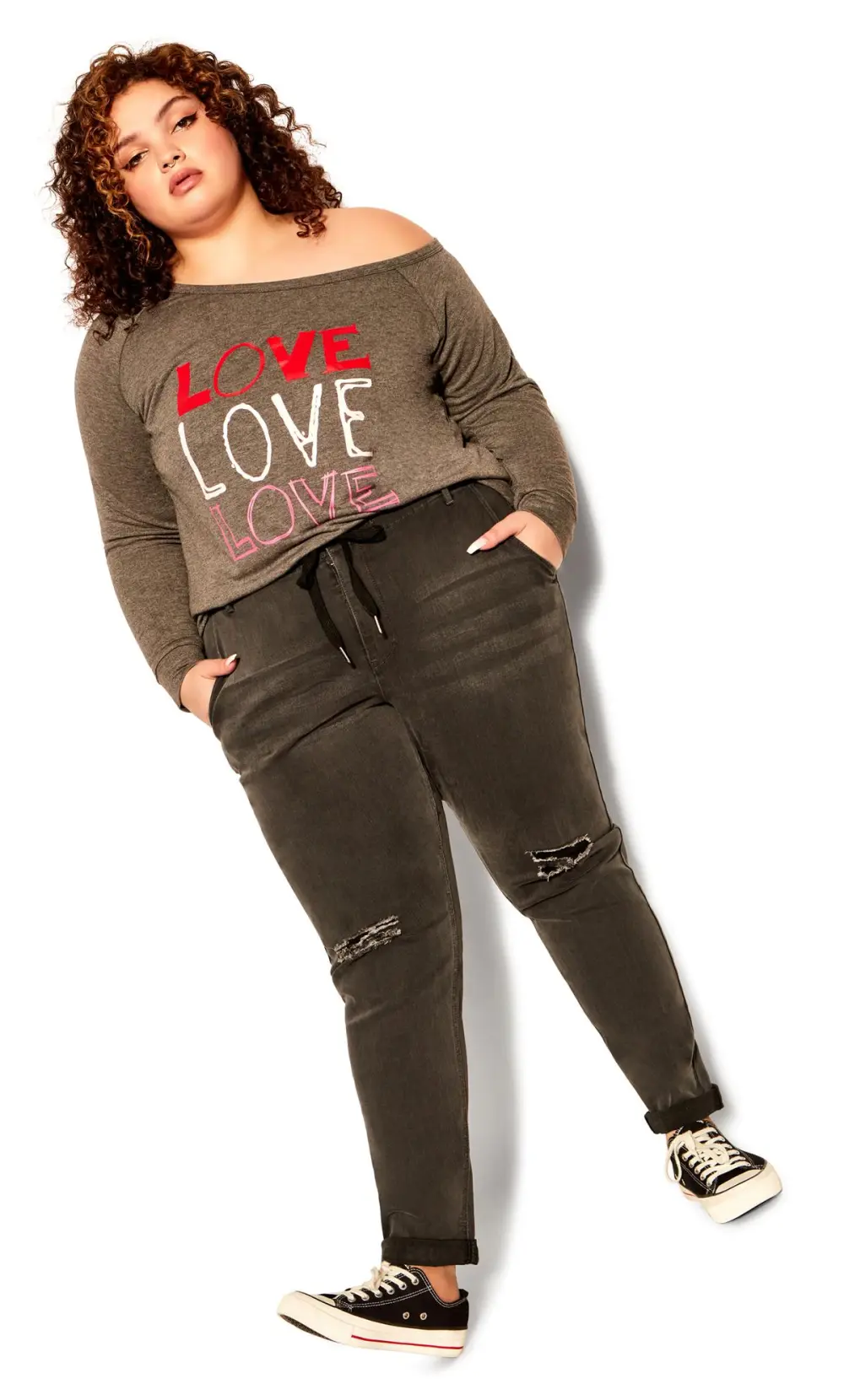 Evans Black Washed Distressed Drawstring Jeans