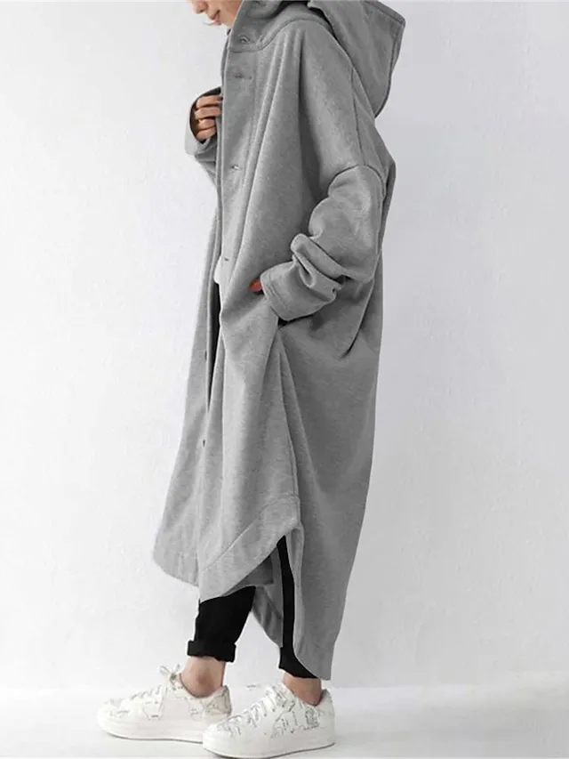Women's Coat Street Fall Dusty Coat Casual Winter Windproof Long Coat with Pockets Regular Fit Warm Breathable Street Style Jacket Long Sleeve Plain Black Yellow Red
