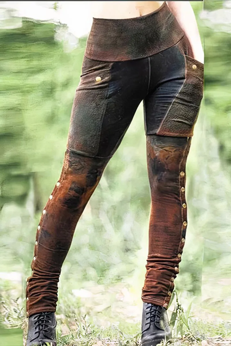 Tie Dye Button Side Pocket Detail High Waist Skinny Pants