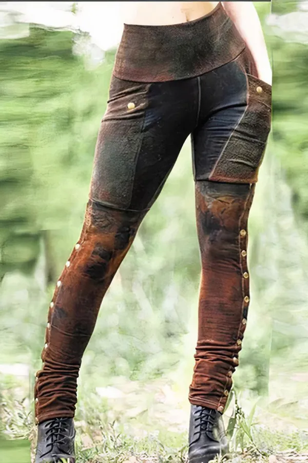 Tie Dye Button Side Pocket Detail High Waist Skinny Pants