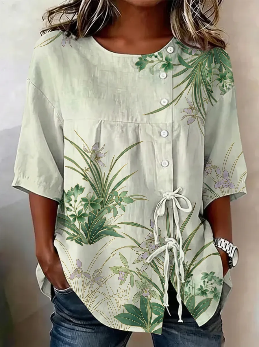 Women's Nashville Botanical Floral Printed Button-Down Top
