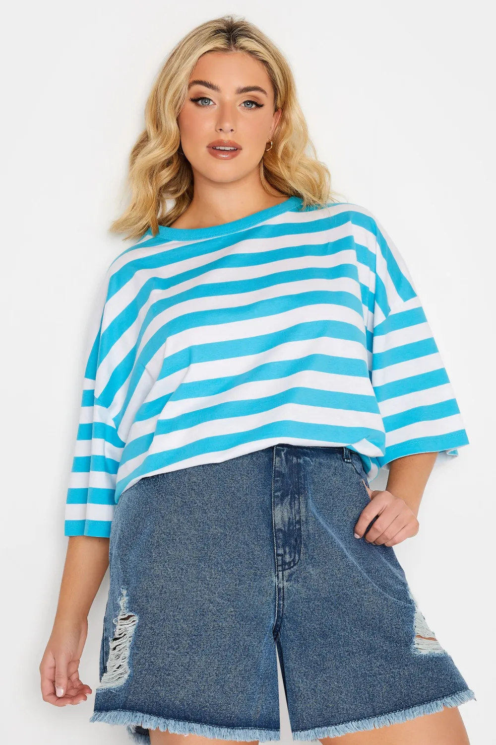 YOURS Curve Mid Blue Floaty Denim Shorts
