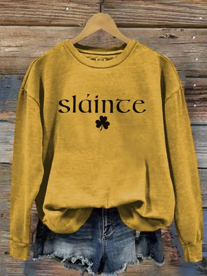 Women's Slainte St. Patrick's Day Print Crew Neck Sweatshirt