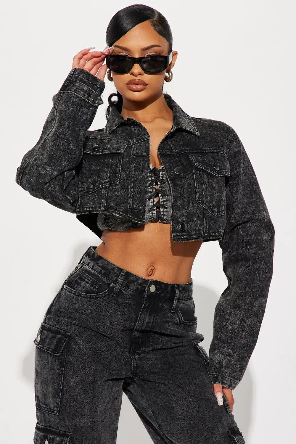 Switch It Up Convertible Zip Denim Jacket - Black Wash