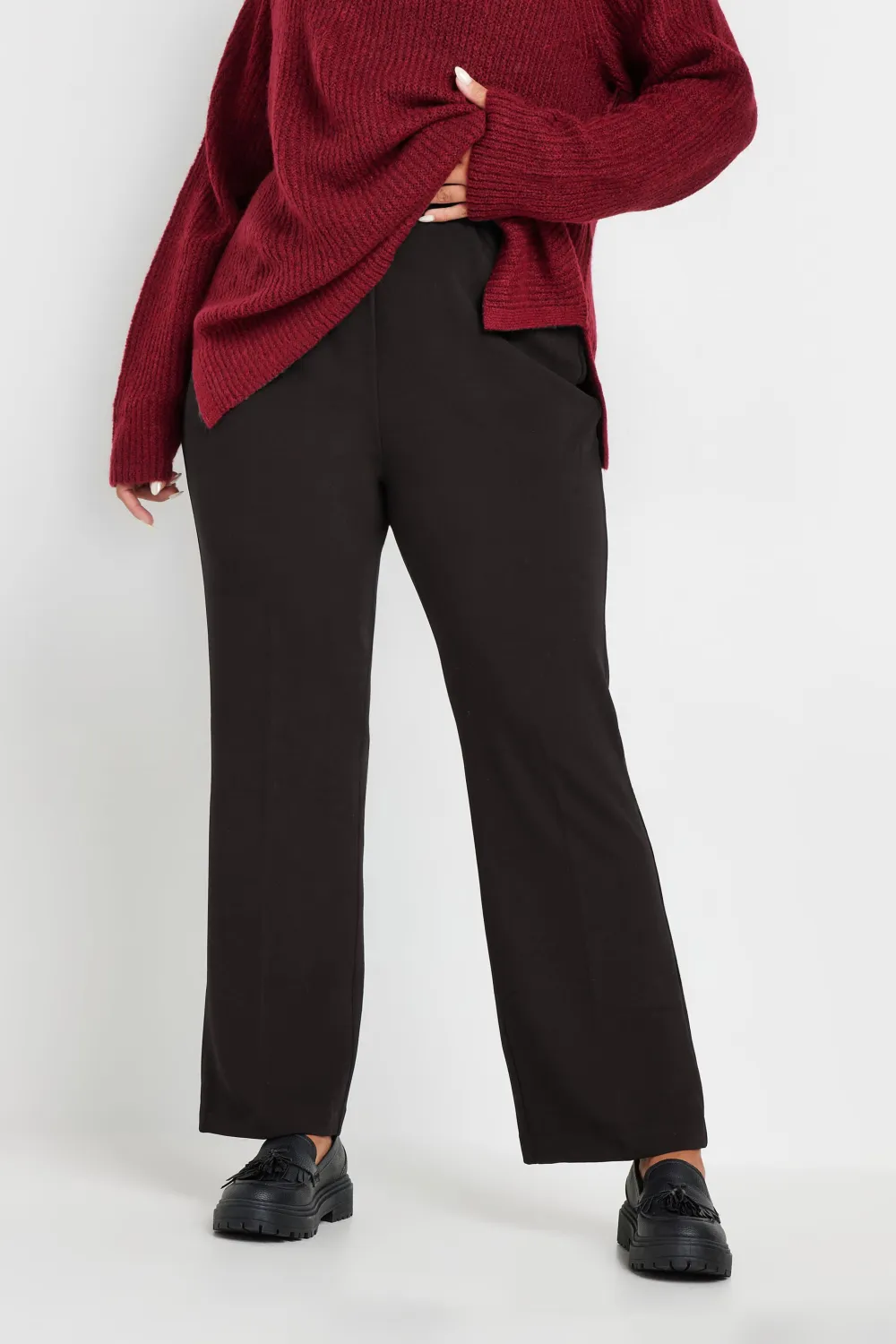 YOURS BESTSELLER Curve Black Pull On Ribbed Bootcut Stretch Trousers