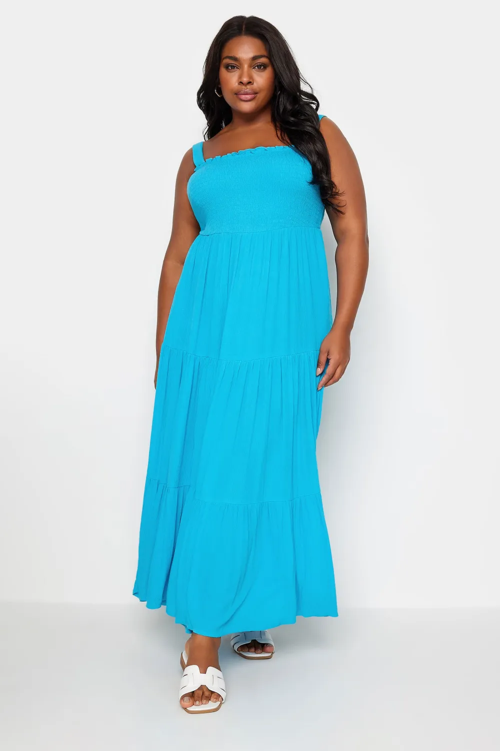 YOURS Curve Aqua Blue Tiered Maxi Dress