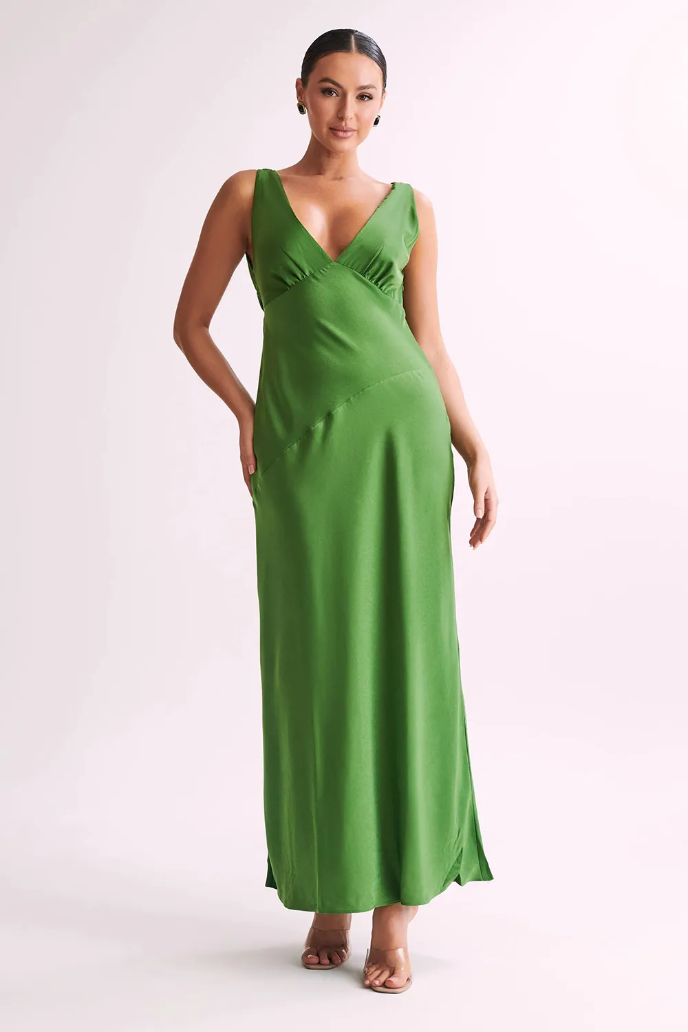 Maxi Satin Dress With Back Cowl - Emerald