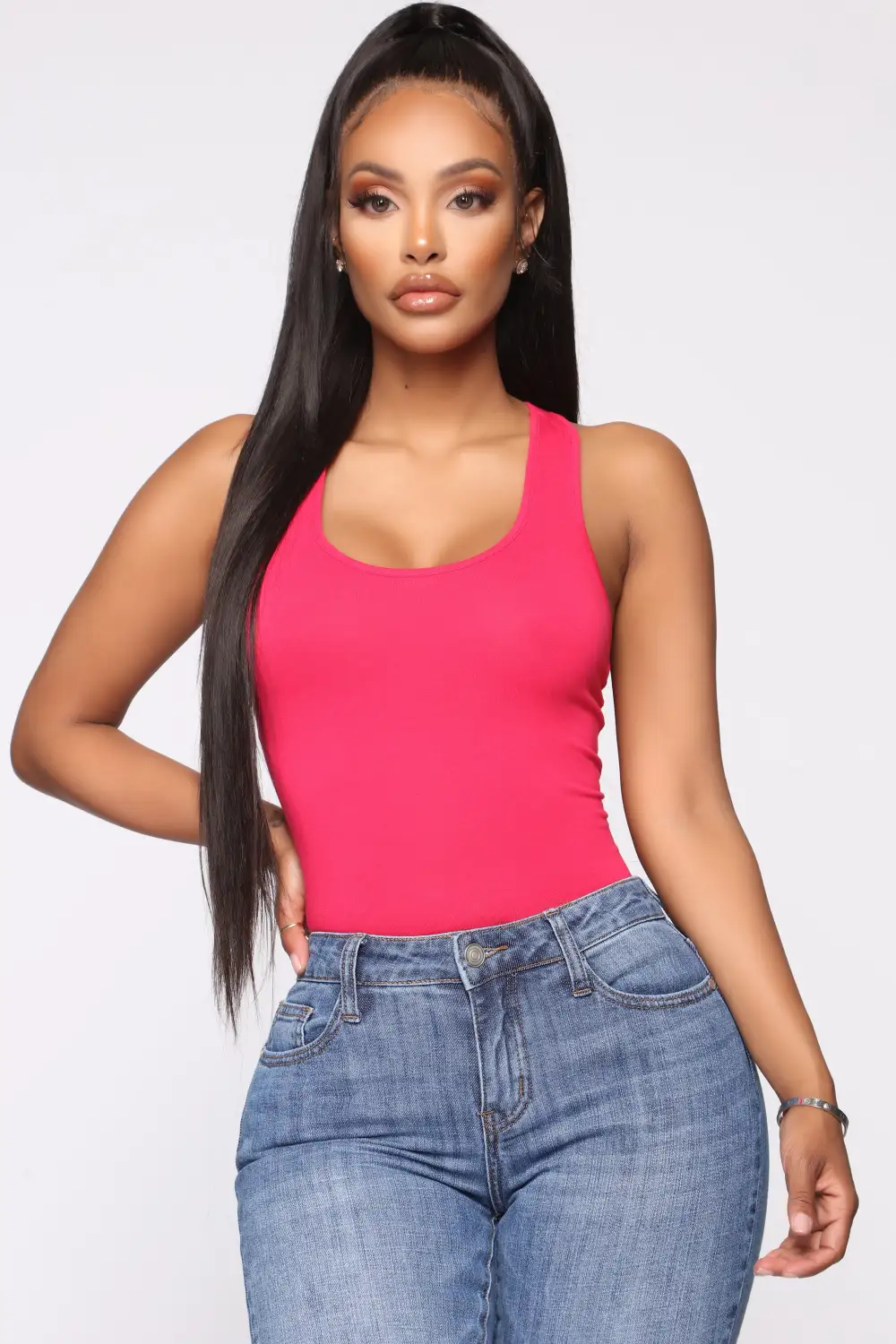 Davina Basic Tank Bodysuit - Fuchsia