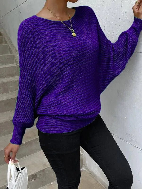 Solid Batwing Sleeve Sweater