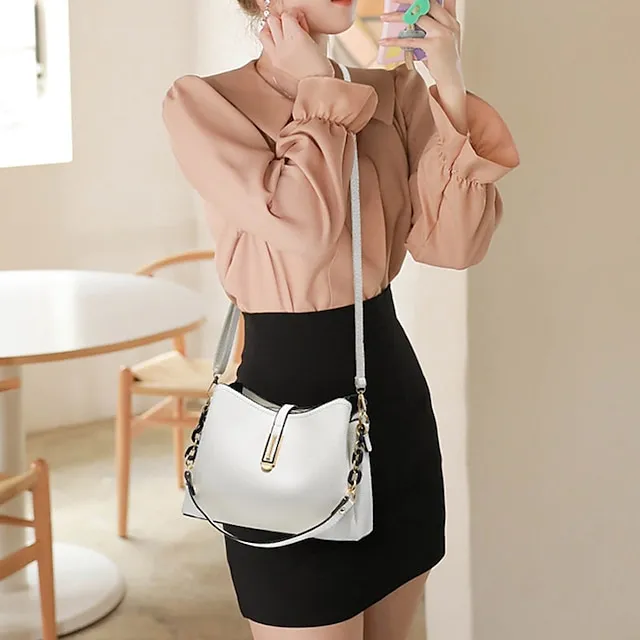 Women's Crossbody Bag Shoulder Bag Dome Bag PU Leather Office Daily Zipper Chain Large Capacity Waterproof Breathable Solid Color claret off white Black
