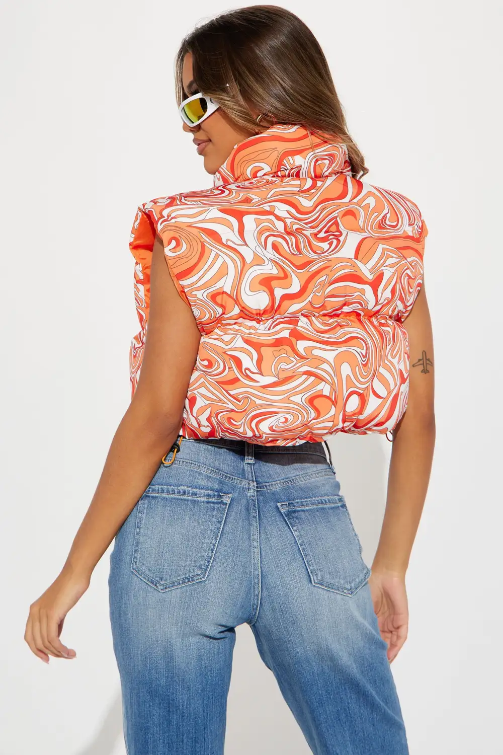 Swirls World Puffer Vest - Orange/combo