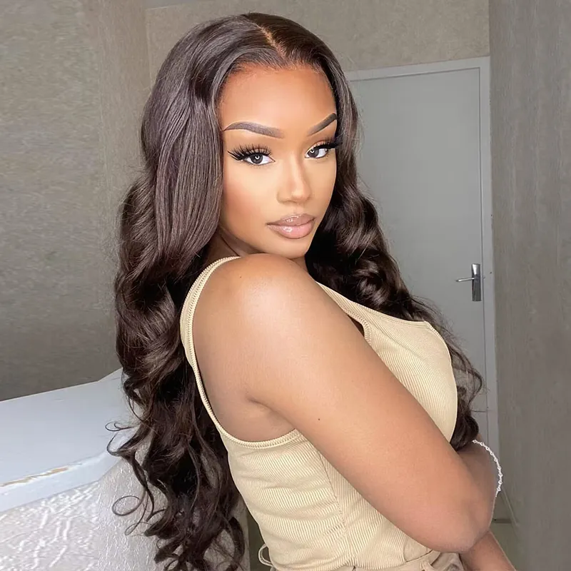 Affordable #2 Dark Brown Body Wave 13x6 Full Lace Frontal Human Hair Wigs