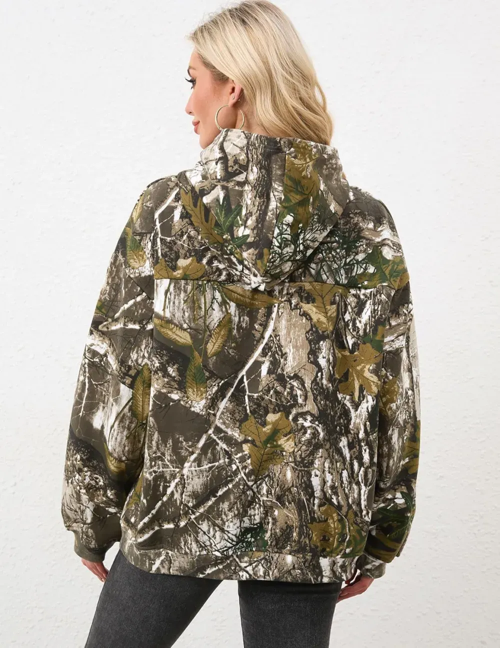 Womens Camo Hoodies Maple Leaf Print Oversized Hooded Sweatshirt Fleece Pullover Sweatshirts Long Sleeve with Pocket