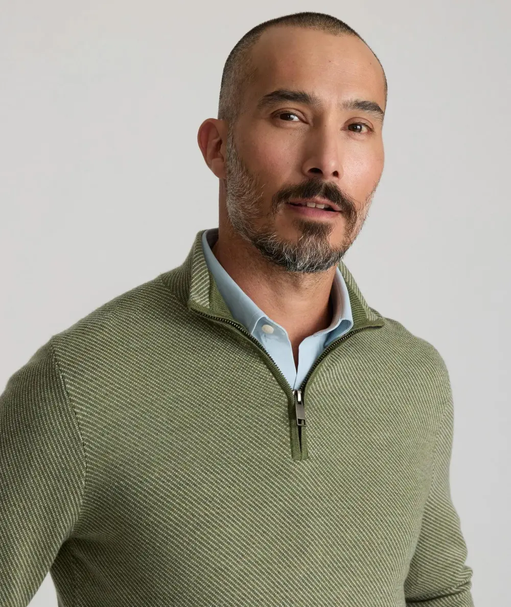 Twill Merino Wool Quarter-Zip Sweater
