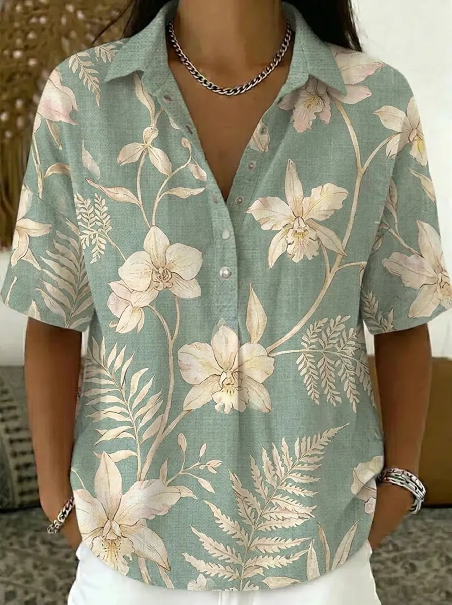 Women's Nashville Botanical Orchid Printed Polo Shirt
