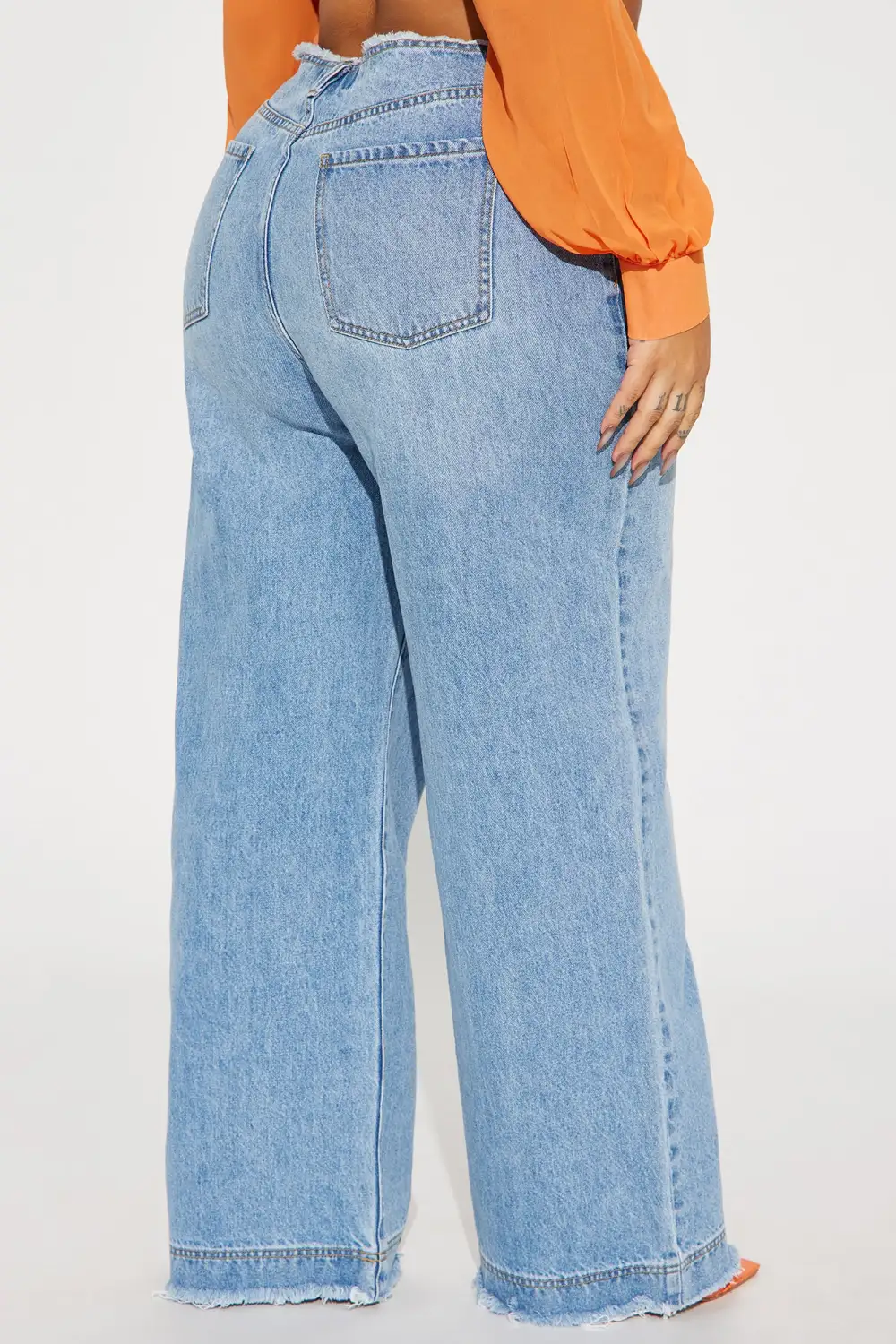 In Your Dreams Cut Off Waistband Baggy Jean - Medium Wash