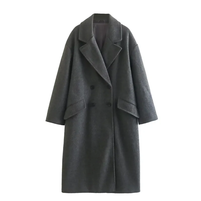 Elegant Solid Double Breasted Lapel Coat