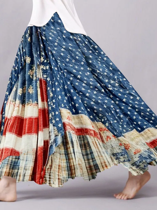 Women's Vintage Independence Day Flag Check Skirt