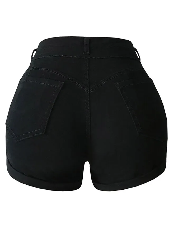 Women's Shorts Hot Pants Denim White Black Mid Waist Fashion Casual / Sporty Daily Weekend Side Pockets Stretchy Short Comfort Plain S M L XL XXL