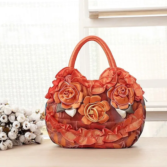 Women's Handbag Silk Party Daily Flower Durable Anti-Dust Solid Color Black Red Blue