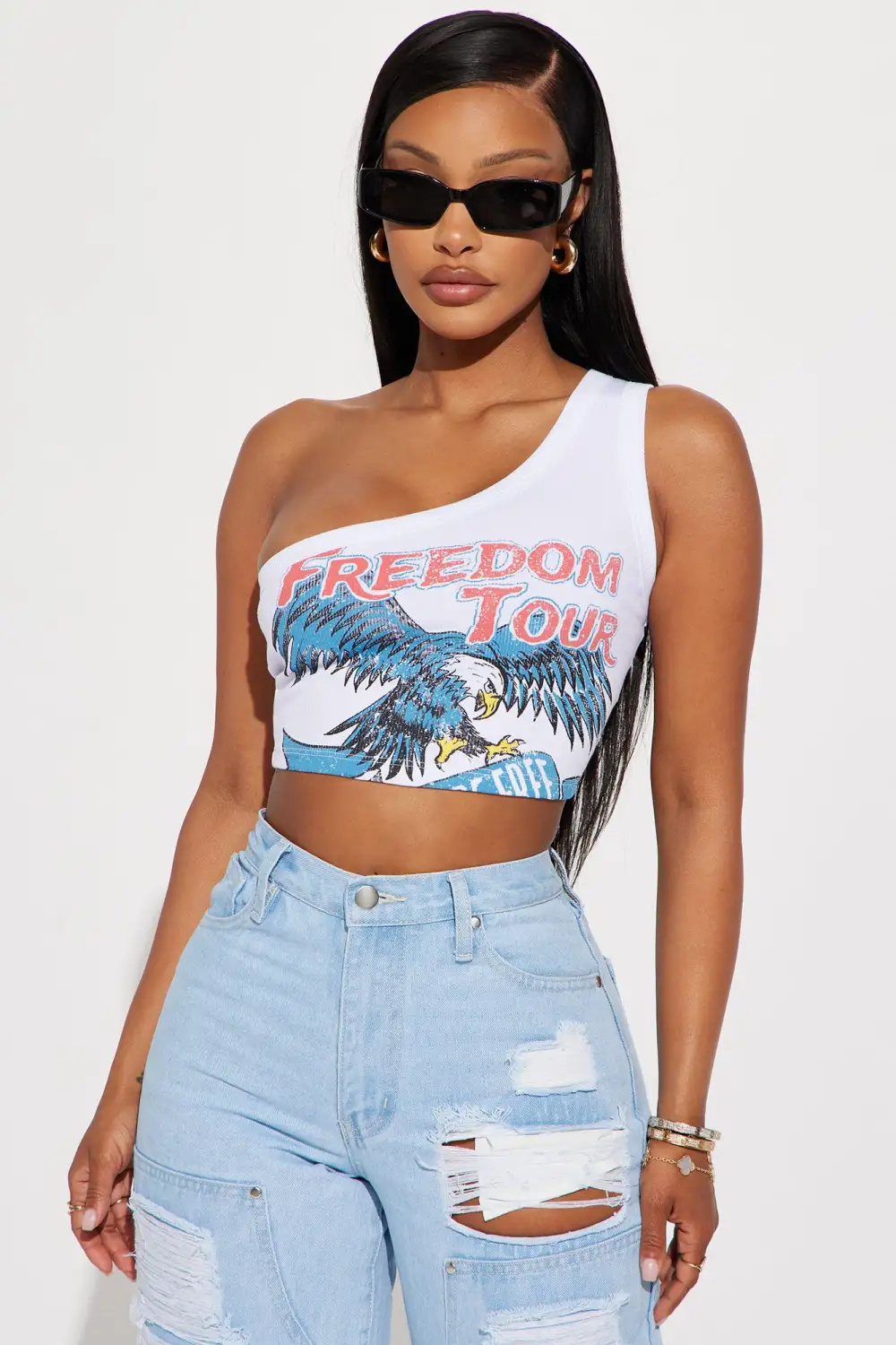 Freedom Tour One Shoulder Top - White
